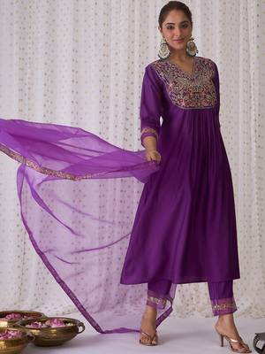 Women Ethnic Motifs Embroidered Anarkali Kurta with Trousers & Dupatta 6