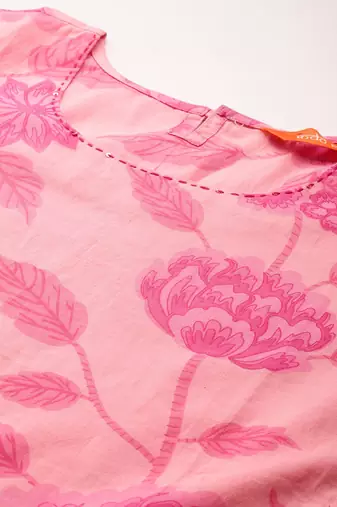 Floral Printed Pure Cotton Kurta with Trousers & With Dupatta