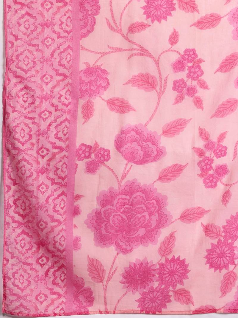 Floral Printed Pure Cotton Kurta with Trousers & With Dupatta