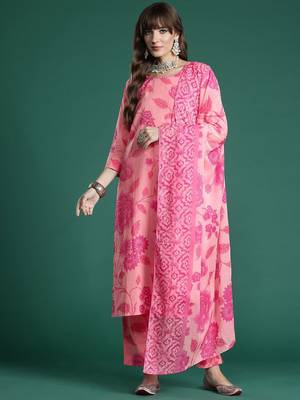 Floral Printed Pure Cotton Kurta with Trousers & With Dupatta 5
