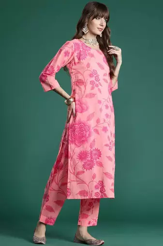 Floral Printed Pure Cotton Kurta with Trousers & With Dupatta