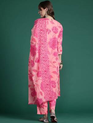 Floral Printed Pure Cotton Kurta with Trousers & With Dupatta 7