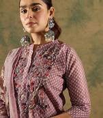 Floral Printed Thread Work Chanderi Silk Straight Kurta with Trouser & Dupatta