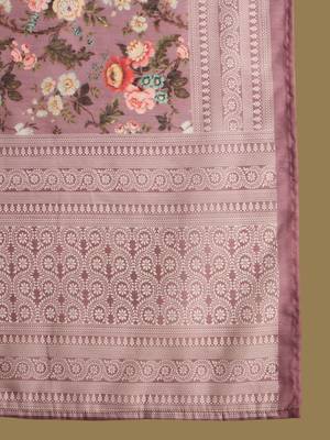 Floral Printed Thread Work Chanderi Silk Straight Kurta with Trouser & Dupatta 3