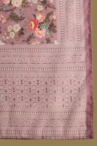 Floral Printed Thread Work Chanderi Silk Straight Kurta with Trouser & Dupatta