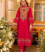 Floral Embroidered Thread Work A-Line Kurta With Trousers & Dupatta