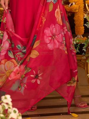 Floral Embroidered Thread Work A-Line Kurta With Trousers & Dupatta 6