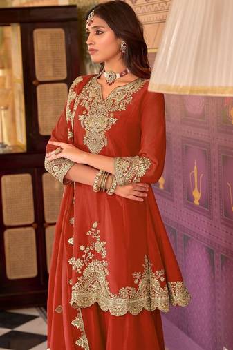 Women Ethnic Motifs Embroidered Regular Kurta with Sharara & With Dupatta