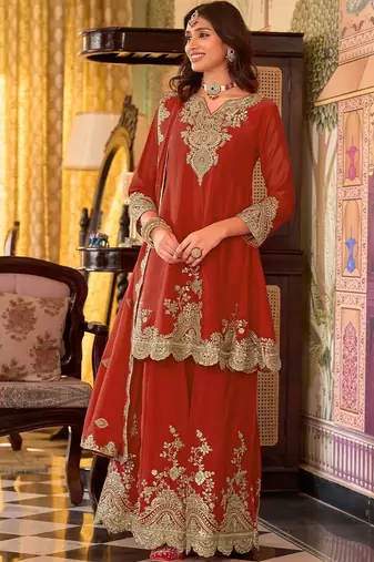 Women Ethnic Motifs Embroidered Regular Kurta with Sharara & With Dupatta