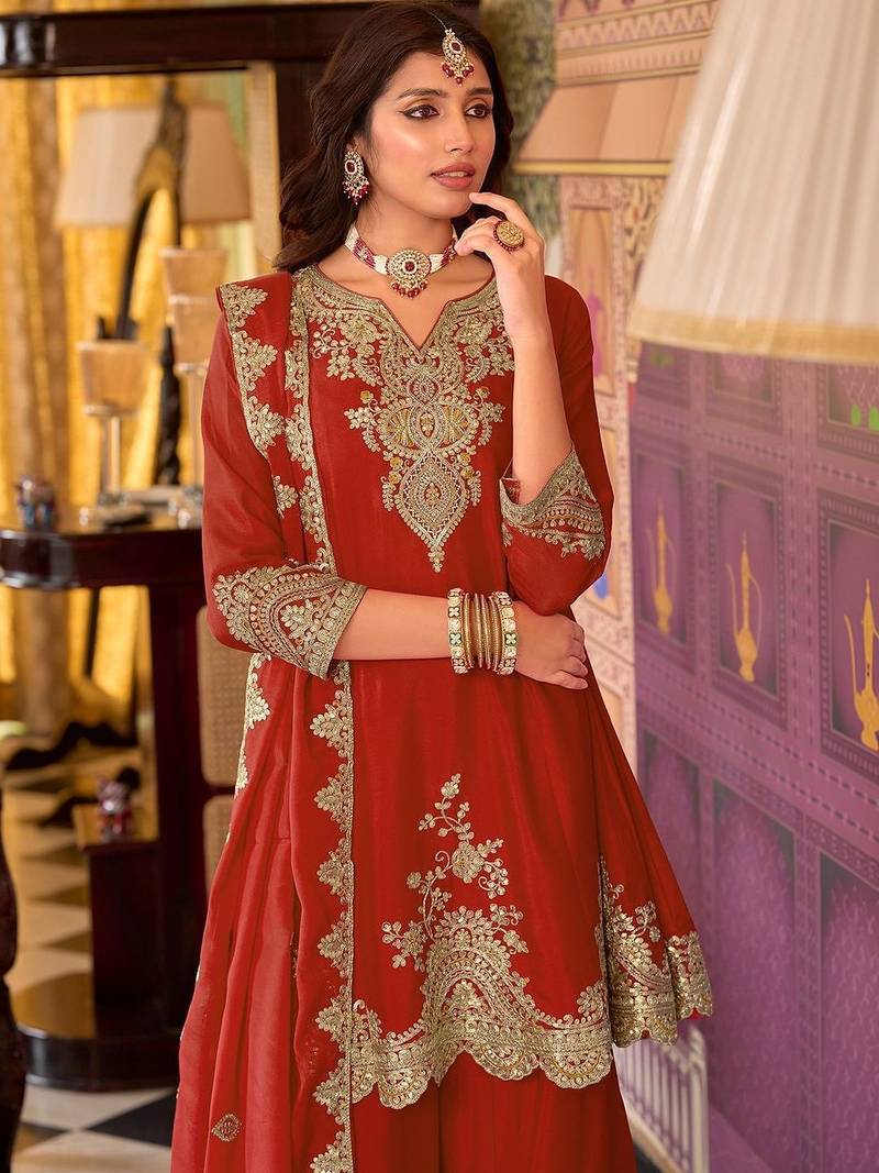 Women Ethnic Motifs Embroidered Regular Kurta with Sharara & With Dupatta