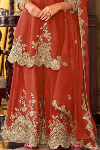 Women Ethnic Motifs Embroidered Regular Kurta with Sharara & With Dupatta