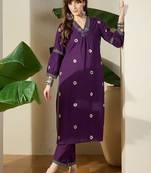 Women Ethnic Motifs Printed Regular Thread Work Pure Cotton Kurta with Trousers