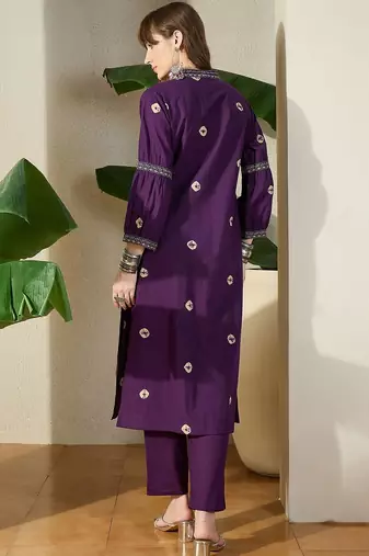 Women Ethnic Motifs Printed Regular Thread Work Pure Cotton Kurta with Trousers