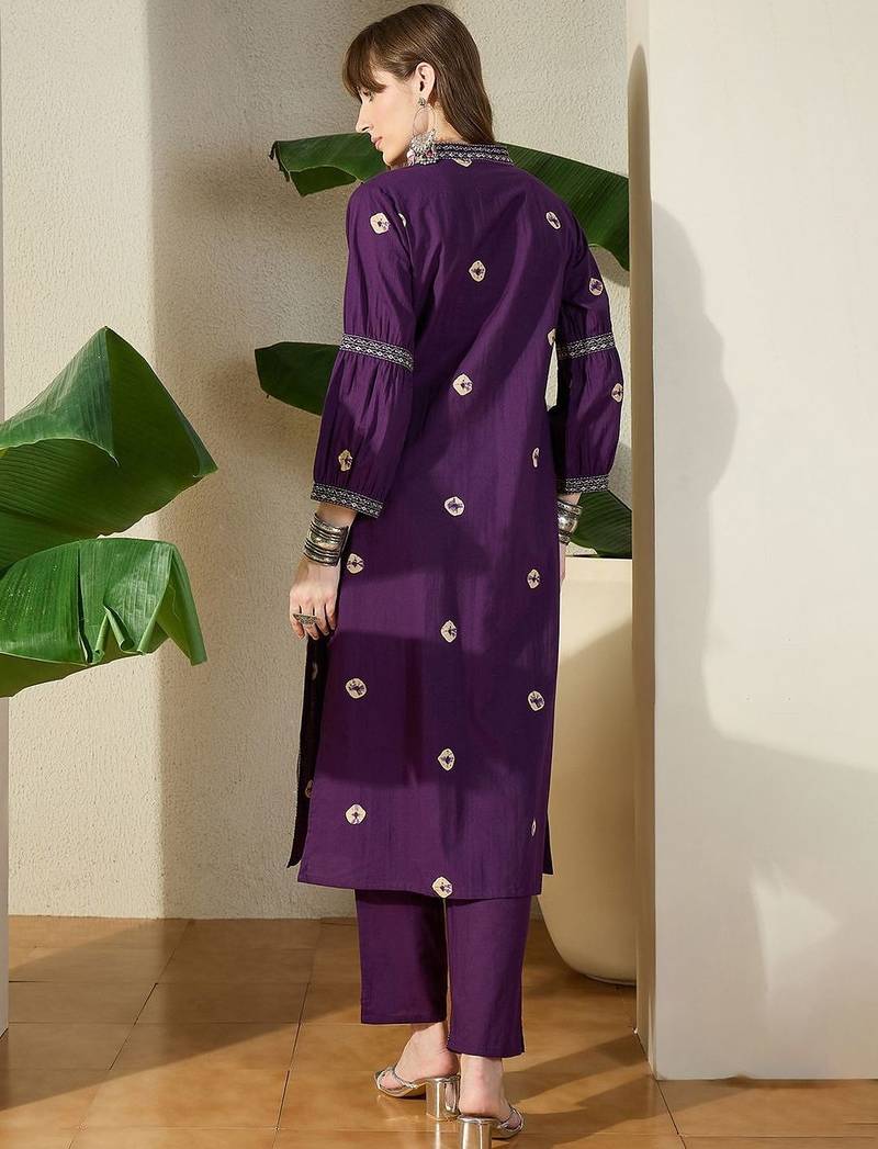 Women Ethnic Motifs Printed Regular Thread Work Pure Cotton Kurta with Trousers