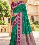 Sea green soft banarasi silk saree with zari weaving  design with contrast blouse