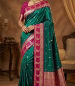Teal  soft banarasi silk saree with zari weaving  design with contrast blouse