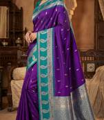 Purple soft banarasi silk saree with zari weaving  design with contrast blouse
