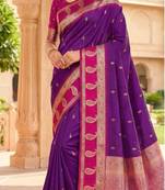 Wine soft banarasi silk saree with zari weaving  design with contrast blouse