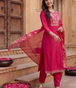 Women Ethnic Motifs Embroidered Regular Thread Work Kurta with Trousers & With Dupatta