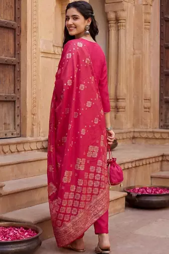 Women Ethnic Motifs Embroidered Regular Thread Work Kurta with Trousers & With Dupatta