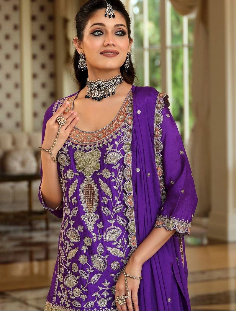 Women Ethnic Motifs Embroidered Regular Kurta with Sharara & With Dupatta