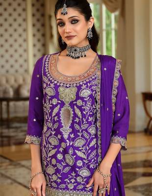 Women Ethnic Motifs Embroidered Regular Kurta with Sharara & With Dupatta 5