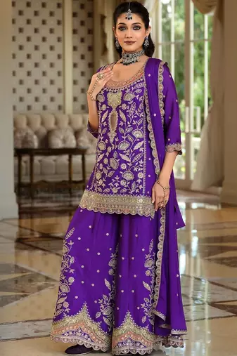 Women Ethnic Motifs Embroidered Regular Kurta with Sharara & With Dupatta