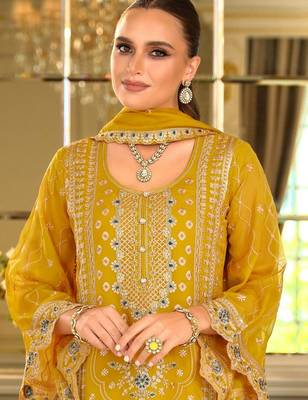 Adults-Women Woven Design Embroidered Kurta with Trousers & Dupatta 1
