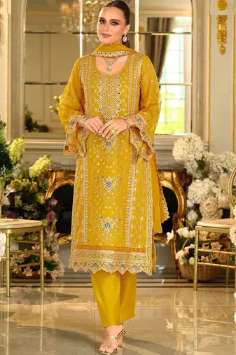 Adults-Women Woven Design Embroidered Kurta with Trousers & Dupatta