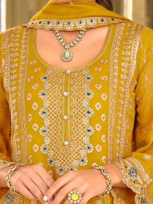 Adults-Women Woven Design Embroidered Kurta with Trousers & Dupatta 3