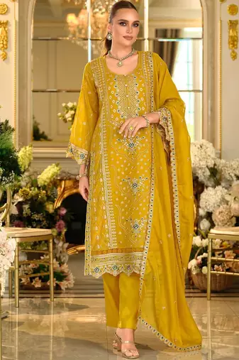 Adults-Women Woven Design Embroidered Kurta with Trousers & Dupatta