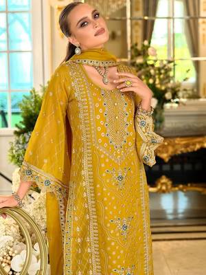 Adults-Women Woven Design Embroidered Kurta with Trousers & Dupatta 6