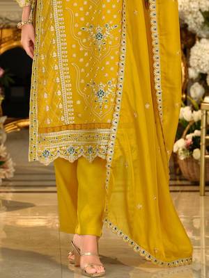 Adults-Women Woven Design Embroidered Kurta with Trousers & Dupatta 7