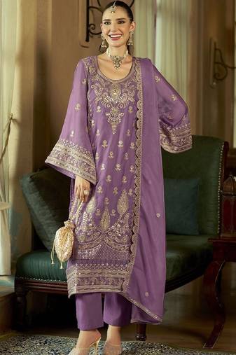 Women Ethnic Motifs Embroidered Regular Sequinned Kurta with Trousers & With Dupatta