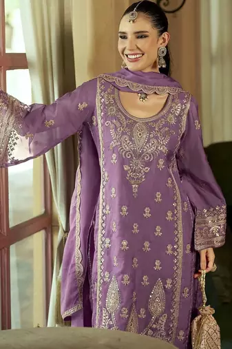 Women Ethnic Motifs Embroidered Regular Sequinned Kurta with Trousers & With Dupatta