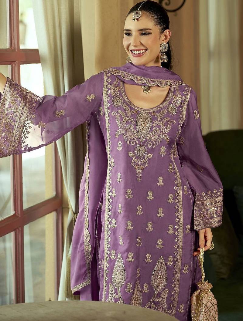 Women Ethnic Motifs Embroidered Regular Sequinned Kurta with Trousers & With Dupatta