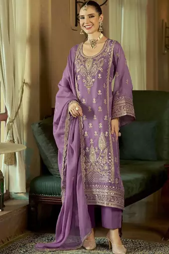 Women Ethnic Motifs Embroidered Regular Sequinned Kurta with Trousers & With Dupatta
