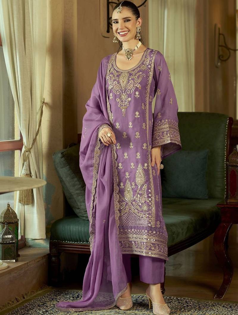 Women Ethnic Motifs Embroidered Regular Sequinned Kurta with Trousers & With Dupatta