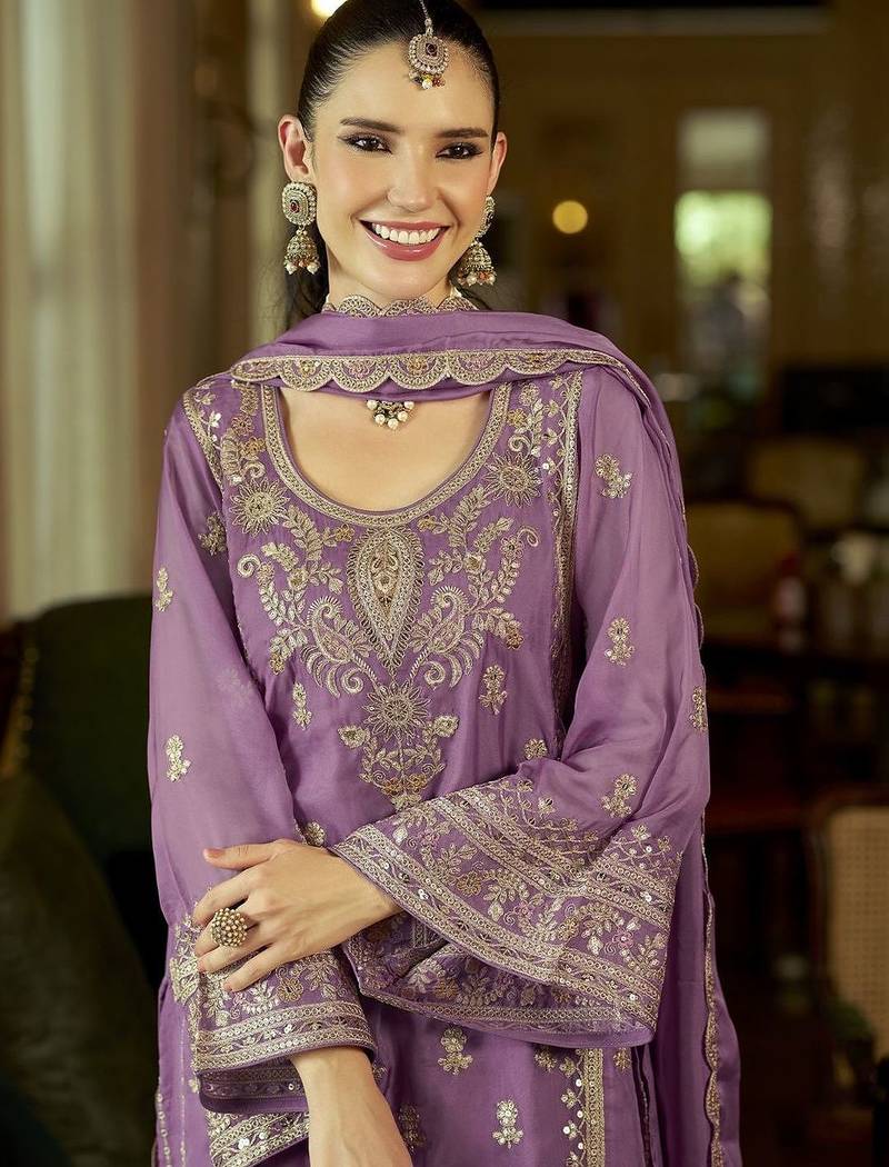 Women Ethnic Motifs Embroidered Regular Sequinned Kurta with Trousers & With Dupatta
