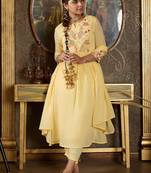 Embroidered Notch Neck Panelled A Line Pure Cotton Kurta With Trousers & Dupatta