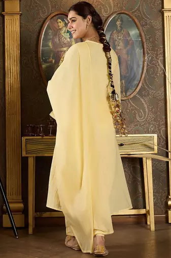 Embroidered Notch Neck Panelled A Line Pure Cotton Kurta With Trousers & Dupatta