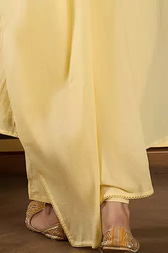 Embroidered Notch Neck Panelled A Line Pure Cotton Kurta With Trousers & Dupatta