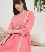 Floral Embroidered Thread Work Pure Cotton Kurta With Trousers