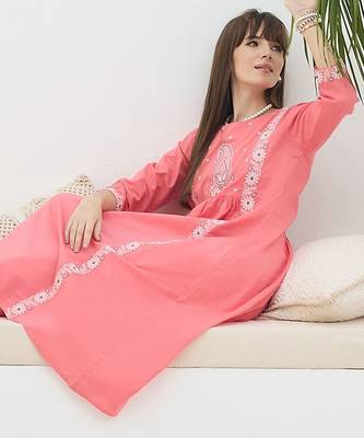 Floral Embroidered Thread Work Pure Cotton Kurta With Trousers 7