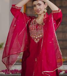 Embroidered Sequinned Straight Kurta With Trousers & Dupatta