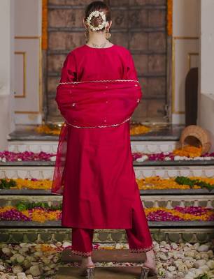 Embroidered Sequinned Straight Kurta With Trousers & Dupatta 5