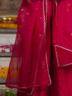 Embroidered Sequinned Straight Kurta With Trousers & Dupatta 6