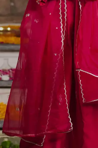 Embroidered Sequinned Straight Kurta With Trousers & Dupatta