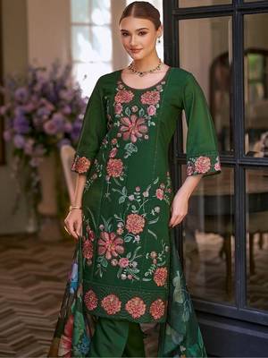 Women Floral Embroidered Regular Thread Work Kurta with Trousers & With Dupatta 4