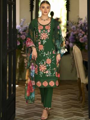 Women Floral Embroidered Regular Thread Work Kurta with Trousers & With Dupatta 6